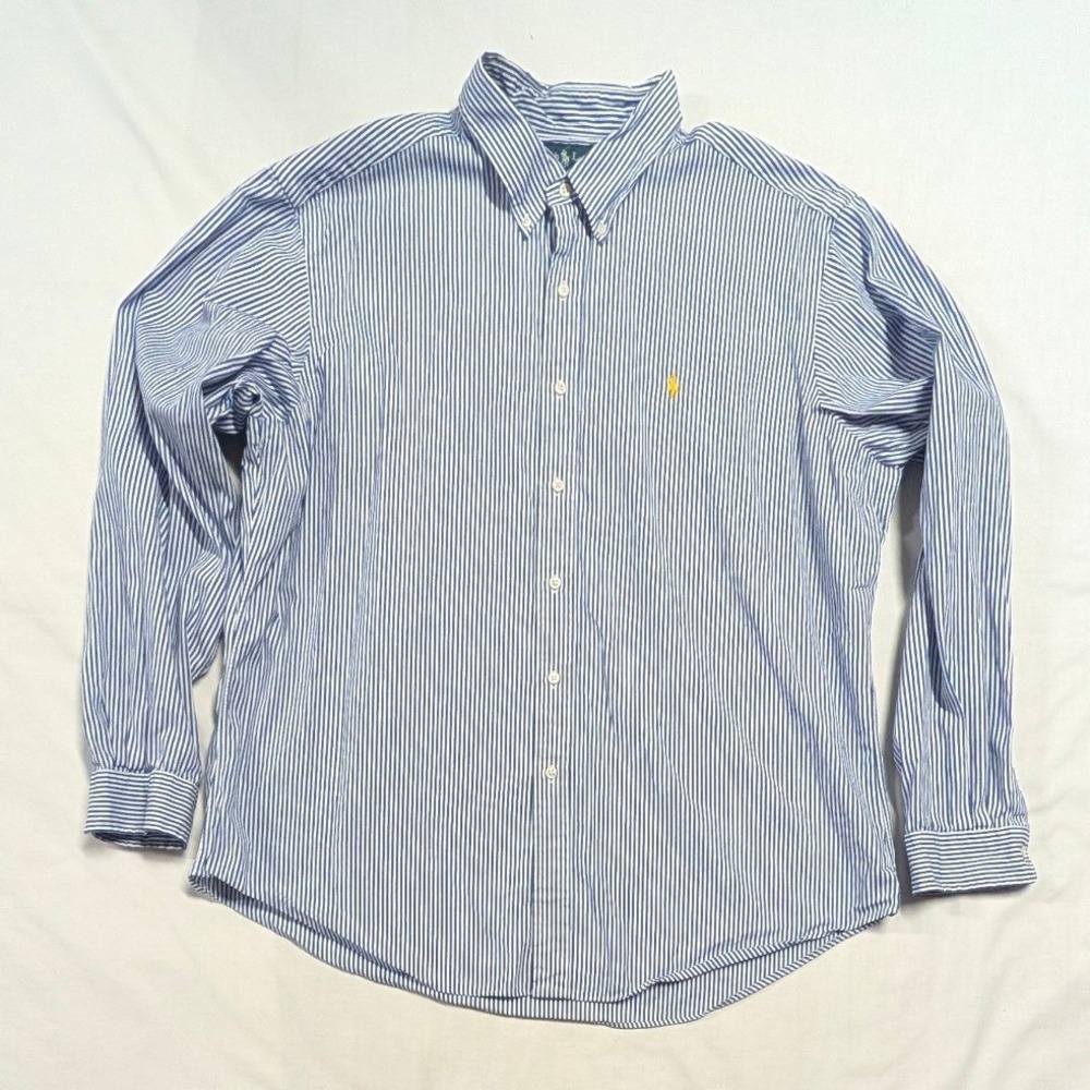 Ralph Lauren Classic Fit Mens XXL Blue White Striped Button Down Shirt